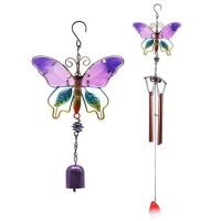 2 Pcs Butterfly Wind Chimes,Home Outdoor Decor Wind Chime with 4 Hollow Aluminum Tube/Bell and S Hook-Wind Chime