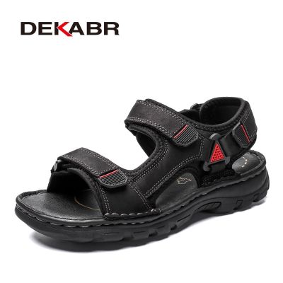 DEKABR รองเท้าแตะหนังแท้ขนาด48สำหรับผู้ชาย,รองเท้าแตะรองเท้าแตะชายหาดแฟชั่นกันลื่นสำหรับใส่ในฤดูร้อนวันหยุดรองเท้าผู้ชายลำลอง