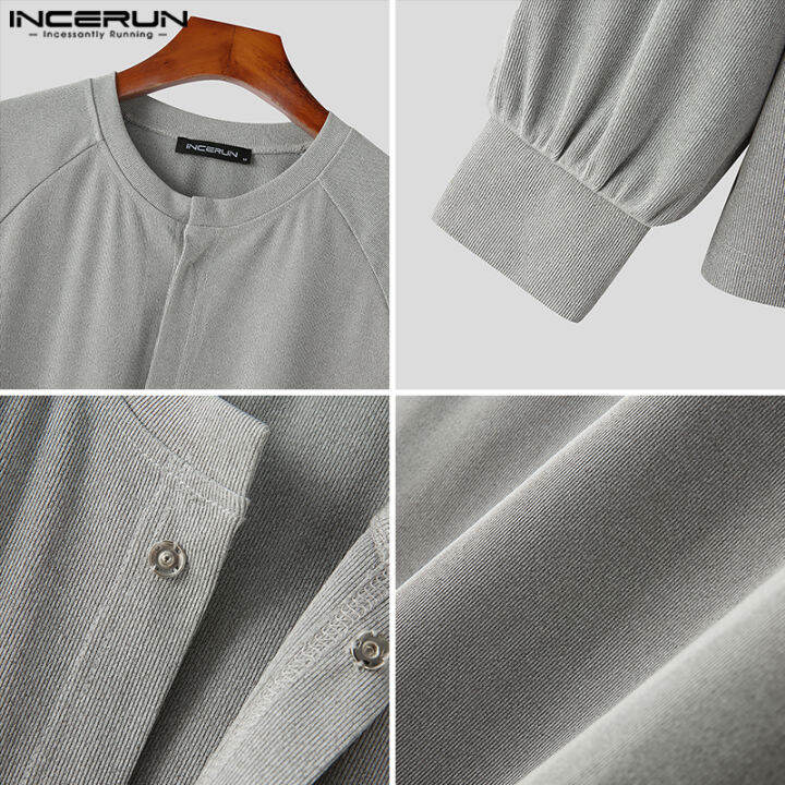 incerun-เสื้อแจ็คเก็ตจัมเปอร์อบอุ่นแขนยาวสำหรับผู้ชายเสื้อคาร์ดิแกนทรงหลวมแบบลำลองมีกระดุม-สไตล์เกาหลี