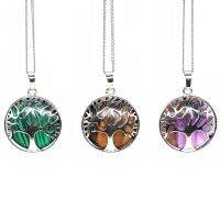 hotx【DT】 Round Gem Stone Kabbalah of Necklaces Pendant Pink Lazuli Tiger Healing  Jewelry