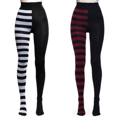 【VV】 FCCEXIO Striped Print Goth Tights Punk Ladies Sport Waist Workout Elastic Leggings