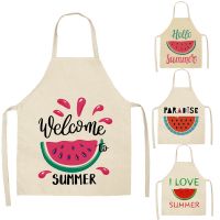 【HOT】 1 Pcs Kitchen Apron Animal Watermelon Summer Printed Sleeveless Cotton Linen Aprons for Men Women Home Cleaning Tools