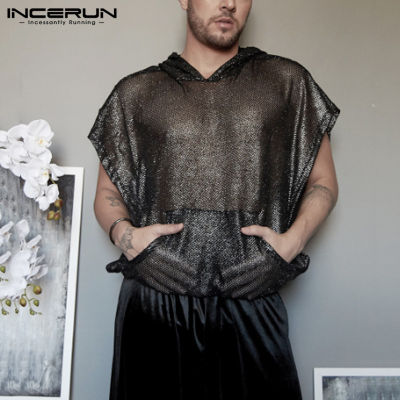 INCERUN เสื้อผู้ชายแบบมีฮู้ดแขนสั้นทรงหลวมเสื้อเสื้อปาร์ตี้เสื้อ (ลดล้างสต๊อก)