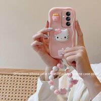 Phone Case เคส Samsung Galaxy S23 FE S22 S21 FE Ultra + Plus 5G สีชมพูน่ารัก HelloKitty พร้อมสร้อยข้อมือกระต่ายคุณภาพสูงซิลิโคนป้องกันเลนส์รวมทุกอย่างฝาหลังนิ่ม