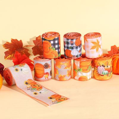 Top Selling Autumn Wired Edge Ribbon Thanksgiving Wired Ribbons Pumpkin Maple Leaf Truck Wired Ribbon Wrapping Crafts Ribbon Gift Wrapping  Bags