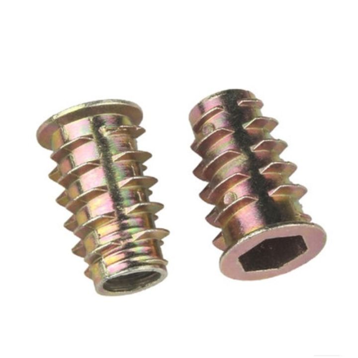10-50pcs-m4-m5-m6-m8-m10-1-4-5-16-3-8-zinc-alloy-flange-wood-insert-nut-hex-drive-head-furniture-nuts-length-8mm-to-25mm-nails-screws-fasteners
