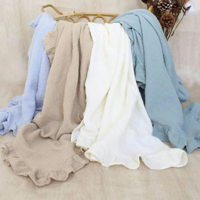 INS Ruffled Muslin Cotton Baby Swaddle ผ้าห่มสำหรับทารกแรกเกิดผ้าปูที่นอนอินทรีย์อุปกรณ์เสริมทารกแรกเกิดรับผ้าห่ม