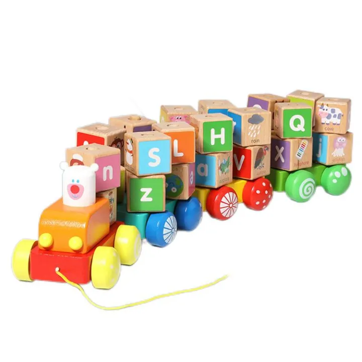 Wood Alphabet Train Toy Alphabet Puzzles Montessori Sorting Toys