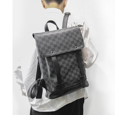 [COD] New popular mens bag simple business leather shoulder leisure outdoor backpack travel school plaid