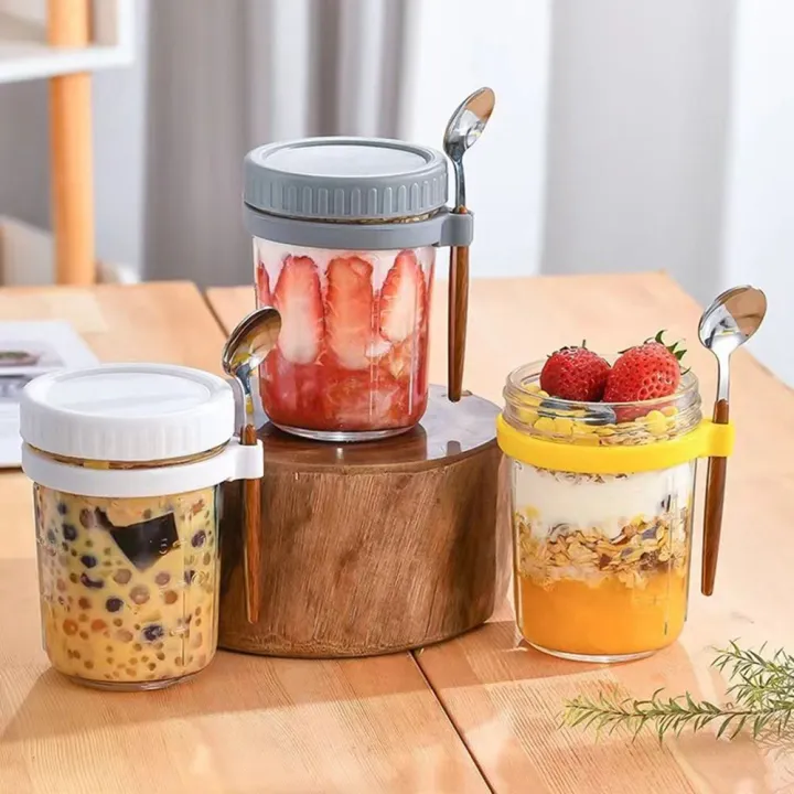 1PCS Overnight Oats Containers with Lids and Spoons, 16 Oz Glass