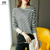 MISUMIXIU Irregular Cross V-neck Long-sleeved Sweater Womens 2022 New Fashion Casual Striped Knitted Top