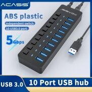 ACASIS ABS plastic 10 Ports USB 3.0 HUB With Individual Switches 12V Power