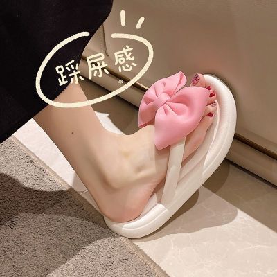 2023 New Fashion version    Shit feeling slippers for women to wear in summer fashion home non-slip bow thick-soled sandals 2023 new flip-flops
