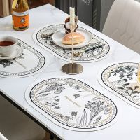 【CC】✎  Leather Placemat and Floral Pattern Oilproof Resistant Plate Bowl Dinning Table