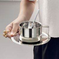 High-end Original Retro coffee cup ins style mug high-value American stainless steel high-end sense cup tray home set