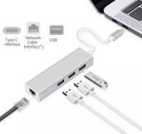 USB c 3.1 Type C to RJ45 Ethernet Lan Network + USB 2.0 Hub 3-port Cable Adapter for Macbook USB Type-C Devices