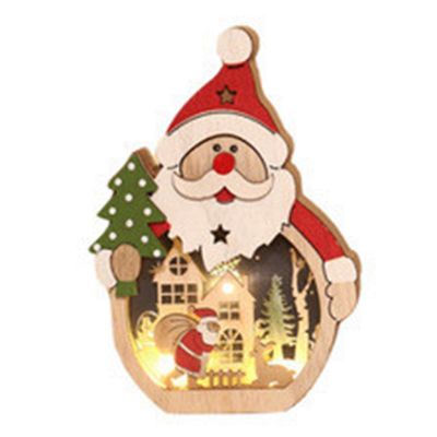 Nordic Wooden Santa Claus Desktop Ornaments Christmas Snowman LED Glowing Lights Christmas Ornaments Home Decor