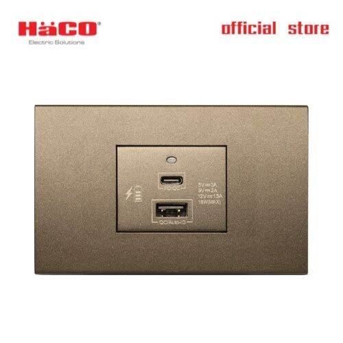 haco-เต้ารับ-usb-type-a-และ-c-5v-3-6a-18w-สีชาเข้ม-รุ่น-w8102lusb-st