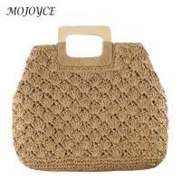 Women Top-Handle Bags Straw Beach Shoulder Bags Fashionable Simple Solid Color Handmade Bags Ladies Handbags