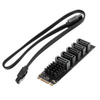 M.2 NGFF Riser Card M.2 NGFF B-Key Sata to SATA 3 5 Port Expansion Card +SATA Cable 6Gbps Expansion Card Support HDD SSD