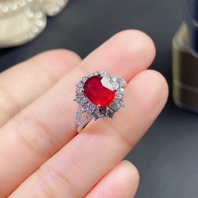 seniorsilver 925 jewelry big silver rings Ruby luxury rings for women party Cocktail Ring 7x9mmanniversary pretty