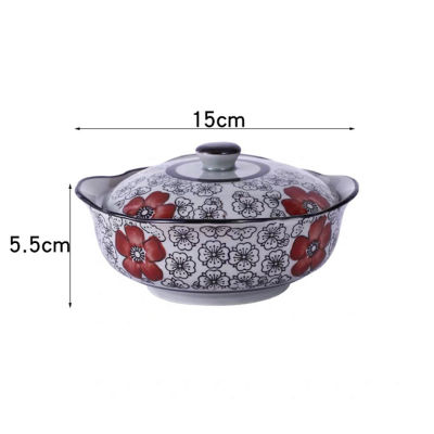 5.5 Inch Japanese Ceramic Square Tureen Underglaze Soup Bowl with Lid Stew Pot Household Instant Noodle Steaming Bowl Tableware