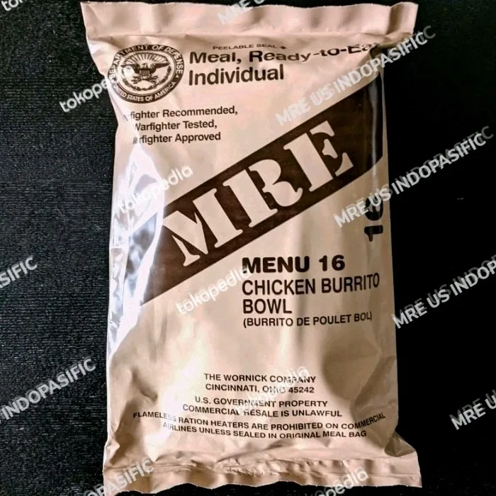 MRE Us Ration American Army MRE Menu 16 chicken Burito Bowl RANSUM MRE ...