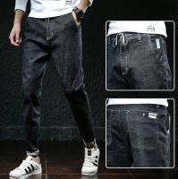 GanGdun Men‘s jeans plus size M-7XL (42 44 46) stretchable slim fit long denim pants trousers drawstring Spring 哈伦裤男士简约胖子春夏薄款加肥加大码松紧腰牛仔裤男