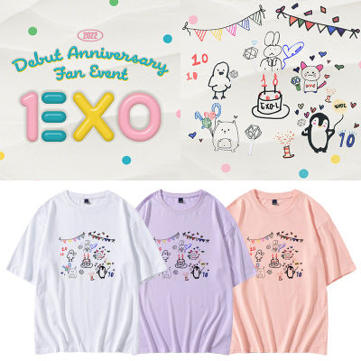 2022 New K-pop Clothes EXO 10th Anniversary FM Concert K Pop T Shirt Men/women Harajuku Kawaii Cartoon Print Streetwear Shirts