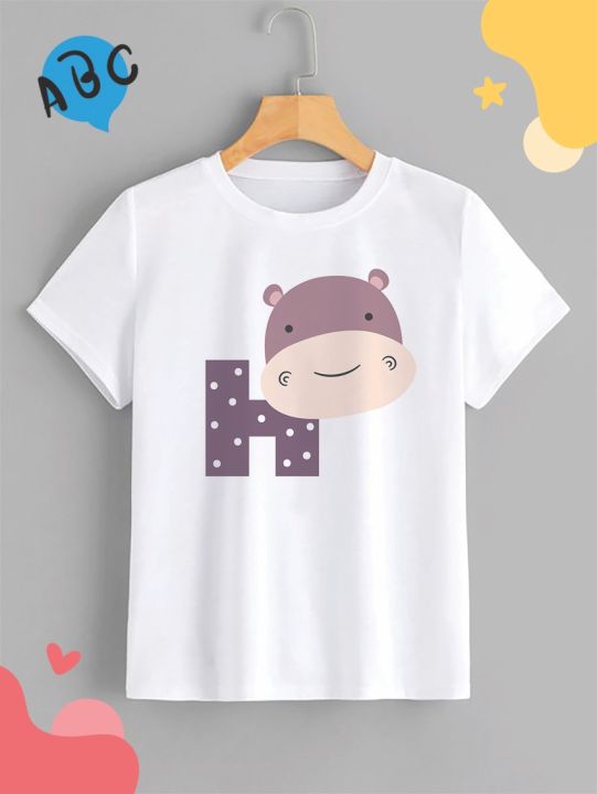 เสื้อยืดลายอักษร-abc-ชุดสัตว์โลกน่ารัก-อักษร-h