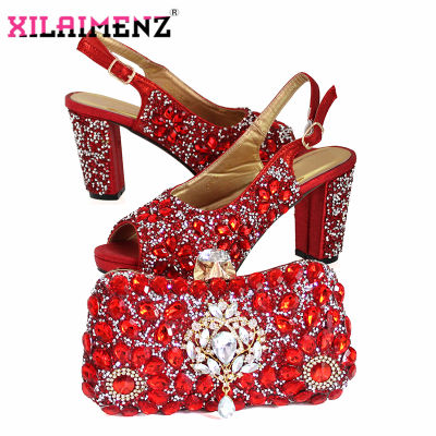 Newest Fashion Italian Shoes and Bag Set Wholesale 2020 Red Color for Wedding Pumps and Matching Purse for Women Party