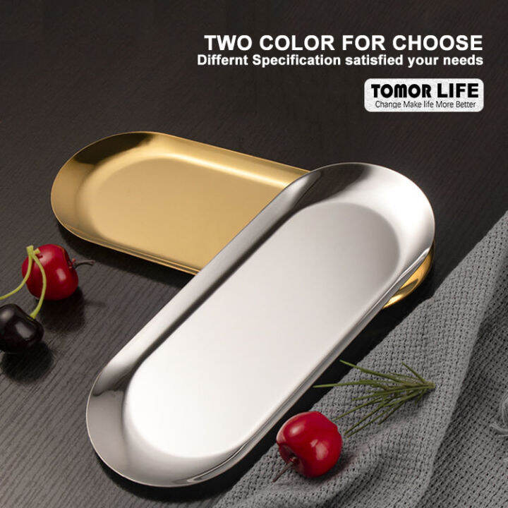 tomor-life-304สแตนเลสรูปไข่ขนมขนมขบเคี้ยวถาดเสิร์ฟถ้วยกาแฟจานจาน