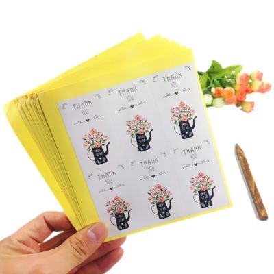 600PC Vintage Flower Kettle  "Thank You" series kraft paper seal sticker for baking/DIY Package Decoration label stickers Stickers Labels