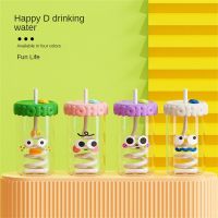 Summer Creative Water Cup With Straw Glass Cup Cartoon Girl High Beauty Milk Tea Cup Couple Household Juice Straw Cup With Lid