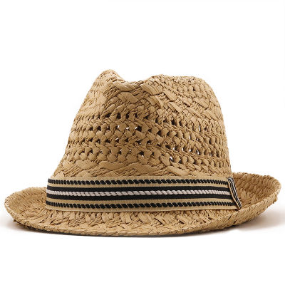 [hot]New Summer Parent-child Casual Sun hats for Women Fashion Jazz Hat Man Beach Trilby Straw Panama Hat Hollow Belt Sun Visor Caps