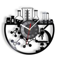 Hot sell Chemical Experiment Vinyl Record Wall Clock Chemistry Microscope Bunsen Burner Retro Wall Watch Laboratory Science Decor Watch