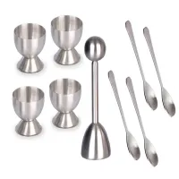 Stainless Steel Egg Cracker Topper Set Hard Boiled Eggs Separator Holder Knocker Kitchen Gadget