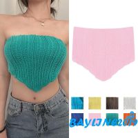 BAY-Women´s Knit Bandeau Strapless Sleeveless Solid Color Hanky Hem Tube Tops