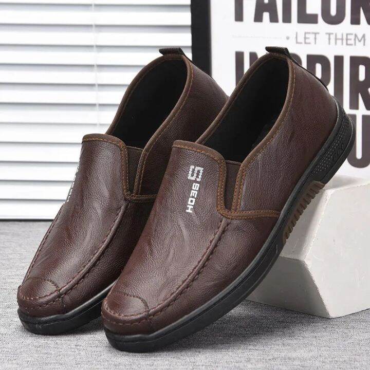 G.S Rubber Leather Shoes For Men Classic Retro Casual Slip On Formal ...