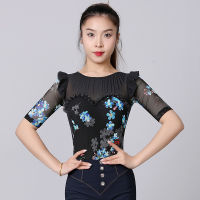 2023 Latin Dance Training Clothes Summer Medium Sleeve Bodysuit International Modern Dance Top Latin Performance Wear DN14965