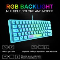 USB K61คีย์บอร์ดแบบใช้สาย RGB 60เปอร์เซ็นต์62คีย์การเล่นเกมที่เหมาะกับสรีระแป้นพิมพ์แล็ปท็อป