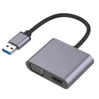 2-in-1 USB Converter HD 1080P 2 in 1 USB to VGA Adapter Cable Multi-Monitor Desktop Display USB Video Card Converter Laptop Docking Station Video Adapter for Windows eco friendly