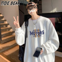 TIDE BEAR เสื้อสเวตเตอร์คอกลมผู้ชาย,เสื้อยืดแขนยาววัยรุ่นแฟชั่นป๊อปมีเสื้อกันหนาวแบบสวมหัวหลวมสำหรับนักเรียนหล่อ