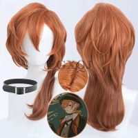 55Cm Chuuya Cosplay Anime Bungo Stray Dogs Chuya Nakahara Chuuya Wig Orange Heat Resistant Hair Wig Choker In Stock + Wig Cap