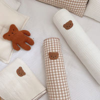 Cotton Cylindrical Embroidered Bear Pillow Baby Soft Cushion Child Bed Anti-Kick Bed Surround Car Lumbar Pillow Bedroom Decor