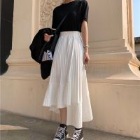 COD DSFERTGERRYYY FeminineChic Korean Fashion Ladies Irregular Pleated Chiffon Skirt High waist A-line skirt big hem Fringed Dress for Women