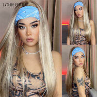 LOUIS FERRE Long Straight Blonde Headband Wigs Heat Resistant Synthetic Natural Hair Wig With Headband for Black Women Daily Use