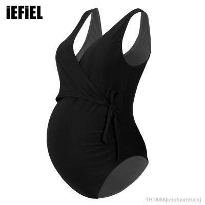 ✖﹊ Swimwear de maternidade gola V para mulheres grávidas maiô corte alto frontal gravata 1 pc