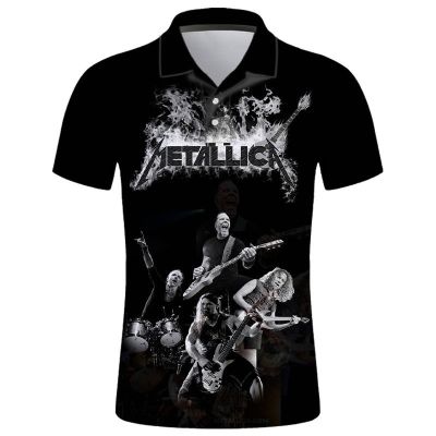 summer trend mens short-sleeved t-shirt Metallica heavy metal band rock personality fashion casual handsome 3D skull print lapel polo shirt