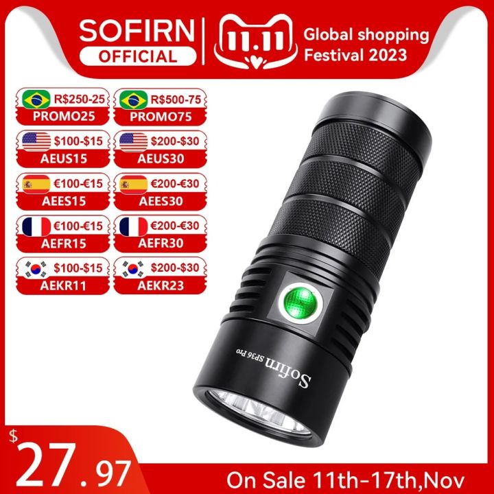 Sofirn SP36 Pro 8000lm Powerful LED Flashlight 4*SST40 USB C Rechargeable  18650 Torch